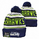 Seahawks Team Logo Navy Pom Cuffed Knit Hat YD,baseball caps,new era cap wholesale,wholesale hats